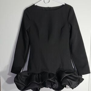 Miss Rosier Black Ruffle Hem Long Sleeve Peplum Top Size M